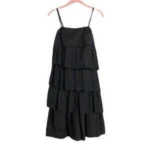 Black  satin finish tiered spaghetti strap mini dress